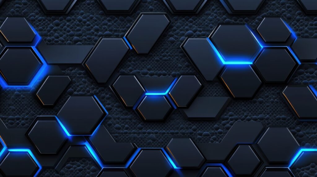 Abstract blue polygon shapes with glowing lines forming an interconnected digital background